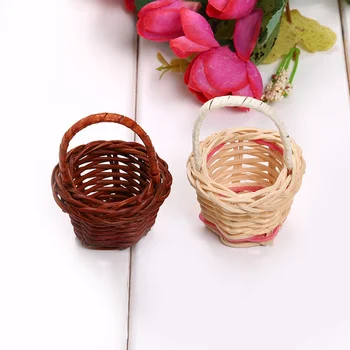 Krepšelis Mini Krepšelius Gėlių Austi Miniaturerattan Wickertiny Iškylą Dekoro Willowtoy Easterstorage Rankena Vaisių Ornamentu Kaimiškas