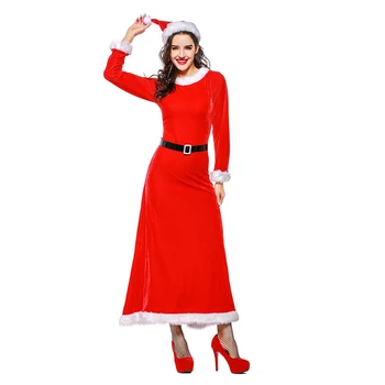 Corzzet Raudonos Aksomo ilgomis Rankovėmis Kalėdų Suknelė Moterims Kalėdinių Kostiumų Suaugusiems Seksualus Moterų Santa Claus cosplay Kostiumas