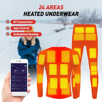 Žiemą Šildomas Apatiniai Unisex Šiltas 24 Zonų Elektros USB Šildomos Šildymo Marškinėliai ir Kelnės Komplektas su 5 Temperatūros Nustatymai