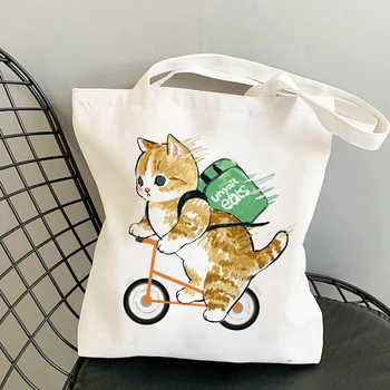 Įdomus Animaciją Kačių Pirkinių Krepšys Shopper Bag Nešti Maišą Vasaros Peties Drobė Maišelis Didelės Talpos Laukinių Krepšys Mielas Įdomus Rankinės