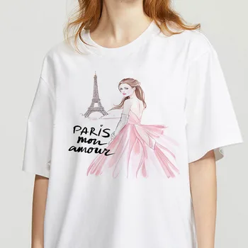 Korėjos stiliaus Ulzzang Graži mergina Spausdinti Mielas Vasaros trumpomis Rankovėmis Viršuje T-shirt moterims, Mados Minkštas Atsitiktinis White T marškinėliai Topai