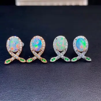 Puikus Gamtos Opalas brangakmenio stud auskarai 925 sterlingas sidabro auskarai gamtos opal fejerverkai spalva gimtadienio dovana naujųjų metų