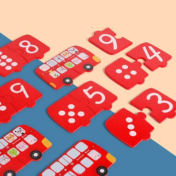 18pcs Medinė Dėlionė Gyvūnų Autobusų Rungtynės Žaislas Švietimo Pažinimo Numeris Matematikos Žaislas Ankstyvo Mokymosi Puzzle Žaidimas Kūdikių Dovanų