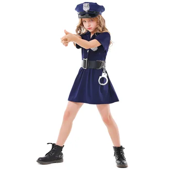2021 Vaikų Naujos Helovyno Cosplay Tėvų-Vaikų Profesinę Patirtį Drabužių Mėlyną Mygtuką Policijos Suknelė