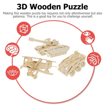 3pcs Medinė Dėlionė Juokinga Praktinių Kūrybinių Portable 3D Surinkti Galvosūkį Vaikams Pažinimo