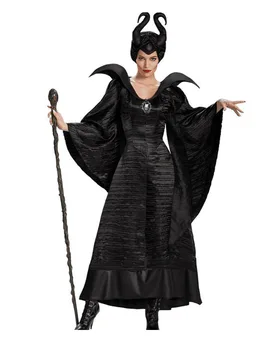 S-2XL Helovinas Ragana Maleficent Miegančioji Gražuolė Filmo Kostiumų Suaugusių Moterų Blogio Suknelė Ragų Kepurę Aprangą, Kepurę Šalmo Gaubtas Baras