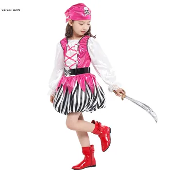 Rausvos spalvos, Mielas Mergaičių Halloween Skeletas Piratų kostiumai Vaikams, Vaikų Karibų jūros Piratai Cosplay Karnavalas Puras šalis suknelė