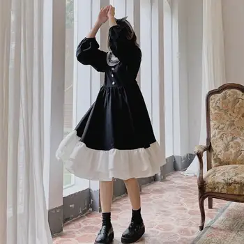 Rudenį, žiemą naujas tamsiai lolita dress mergaitė Japonų savęs auginimo juosmens susiėmę prancūzijos aukšto juosmens big swing princesė suknelė