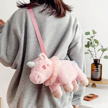 2022 m. žiemos naujas pliušinis žaislas Vienaragis cute lėlės studentų pečių maišą įstrižainės krepšys moteriška
