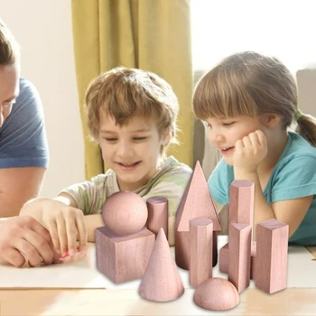 12pcs Vaikams, Mediniai Geometrinis Kietasis Formų Kamino Plytų Statybos Montessori Švietimo Žaislai