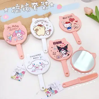 Hello Kitty Kawaii Mano Melodija Cinnamoroll Rankiniai Kosmetinis Veidrodėlis Anime Sanrioed Mergina Širdies Nešiojamų Šukos Veidrodis Dviejų Dalių Komplektas