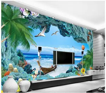 3D sienų freskomis tapetai užsakymą nuotrauką freskos sienos popieriaus 3D Koralinis Rifas Stereo Vandenyno Kraštovaizdžio Sienos 3d kambarį apdaila