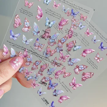 Nagų Lipdukai Retro mielas 5D nagų lipdukai rožinis drugelis nagų priedai nagų dekoravimas, nagų dailės papuošalai nagų dailės lipdukai