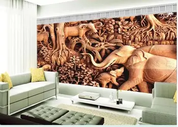 Pasirinktinius nuotraukų 3d tapetai HD paramos medžio drožyba dramblys miško kambarį namų dekoro 3d sienų freskomis tapetai, sienų ir 3 d