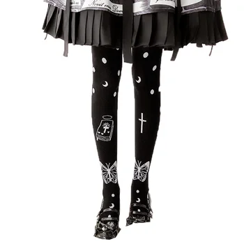 Origional Lolita Kojinės Juodos Megztos Kojinės virš Kelių Kojinės Lolita Harajuku Mielas Gotikos stiliaus Kojinės