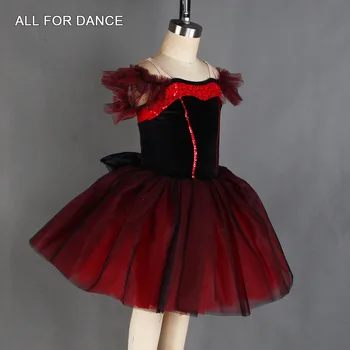 7 Juoda ir Raudona Ilgai, Baleto Šokių Tutu Juodas Ruožas Aksominė Liemenė su Pritvirtintomis Romantiškas Tutu Sijonas 11 dydžių