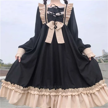 Japonijos Merginos Saldus Lolita Suknelė Vintage Black Bowknot Susiėmę Mielas Palaidinė Viktorijos Gotika Kawaii Lolita Cosplay Kostiumas