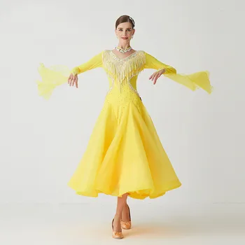 2022 Naujienos Geltona šokių suknelė standartas drabužius pramoginių šokių, sportinių šokių konkurse raudonos suknelės Valsas-B21114