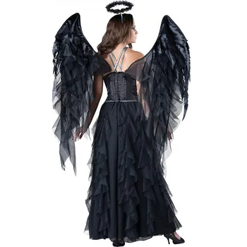 Sexy Devil Fallen Angel, Kostiumai, klasikinis Helovinas šalis išgalvotas suknelė juoda sparnus ir juoda halo cosplay