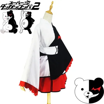 Danganronpa Anime Cosplay Monokuma Cosplay Kostiumai, Sumaišyti Juoda Balta Raudona Japonų Kimono Vaidmenų žaidimas Mergaitėms, Moterims, Suknelės