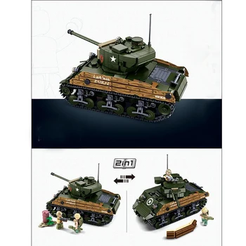 WW2 Karinis Modelis M4A3 (76W) Sherman vidutinį Tanką Rinkti Papuošalų Kūrimo Blokai, Plytos, Žaislai, Dovanos