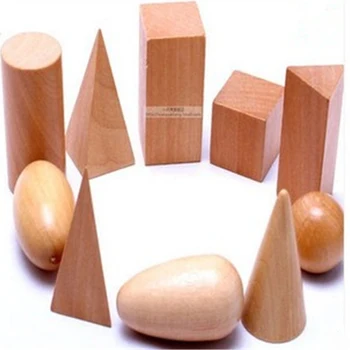 10 Vnt./Maišas Mediniai Geometrinės Kietosios medžiagos, 3-D Formos Montessori Mokymo Ugdymo Matematikos Žaislai Išteklių Mokykla, Namai Mediniai Blokai