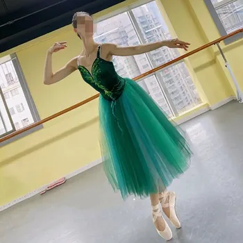 Mergaičių Baleto Tutu Suknelė Gimnastika Leotard Aksominė Žalia Ilgai Baleto Suknelė Mergaitėms Baleto Adulto Princesė Ballerina Šokių Kostiumas
