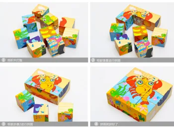 Kūdikių Medinių Blokas Žaislai Gyvūnų Vaisių Eismo Cognize Ankstyvasis ugdymas Švietimo Žaislai Vaikams Šešių Pusėje 3D Cube Dėlionės Žaidimai