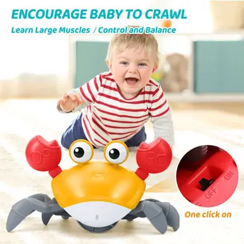 Švietimo Žaislas Nuskaitymo Krabų Interaktyvus USB Įkrovimo Automatical Išvengti Kliūčių Juda Su Muzikos LED Kūdikių Žaislų Anti-rudenį