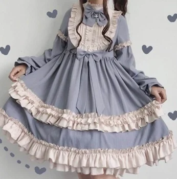 Japonijos saldus lolita suknelė vintage kolegija stiliaus aukšto juosmens mielas spausdinimo viktorijos suknelė kawaii girl gothic lolita loli biuras