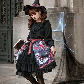 Saldus lolita Gotikos rūmuose, sijonas, vintažinės spausdinimo bowknot cardigan viktorijos skrit kawaii girl gothic lolita sk loli cosplay