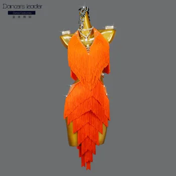 Lotynų Šokių Suknelė High-end Individualų Orange Kutas Profesinės Gėlių Tiktų Cha Cha Tango Moterų Suaugusiųjų Etape Profesinės Kostiumas
