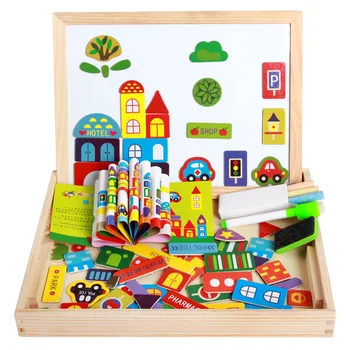 Montessori 2 1 Kūdikių Švietimo Mediniai Žaislai, Magnetinės Dėlionės Dėlionės Piešimo Tablet Tarybą Pritaikytų Žaislų Rinkinys Vaikams