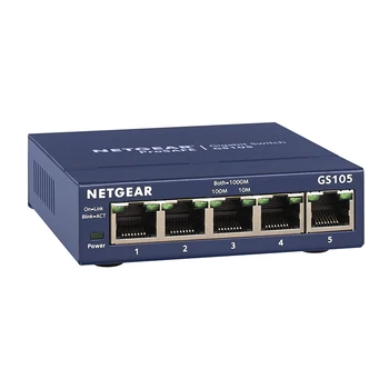Netgear GS105 Gigabit Switch 5-Port 10/100/1000 Gigabit Ethernet ,Dažnių juostos plotis 10 Gb / s ,Nevaldomas Desktop Switch