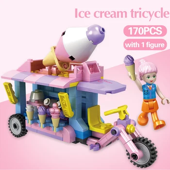 678pcs 4in1 Mergina Žaislų Parduotuvė Miesto Architektūra Ledų Automobilį, Statyba Blokai Mergaičių Draugai Plytų Nustatyti Švietimo Dovanos Vaikams