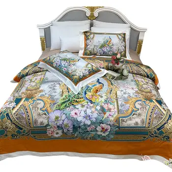 Europos stiliaus Skaitmeninis Spausdinimas Silkly Medvilnės Karalius ir Karalienė Patalynės Komplektas Antklode/ Šalikas Padengti paklode Komplektas užvalkalas lova