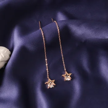 Nerūdijančio Plieno Kietas Geometrinis Star Tabaluoti Auskarai Cute rožinė Aukso Spalvos Cirkonis Pentagram Grandinės Auskarai Moterims Femme